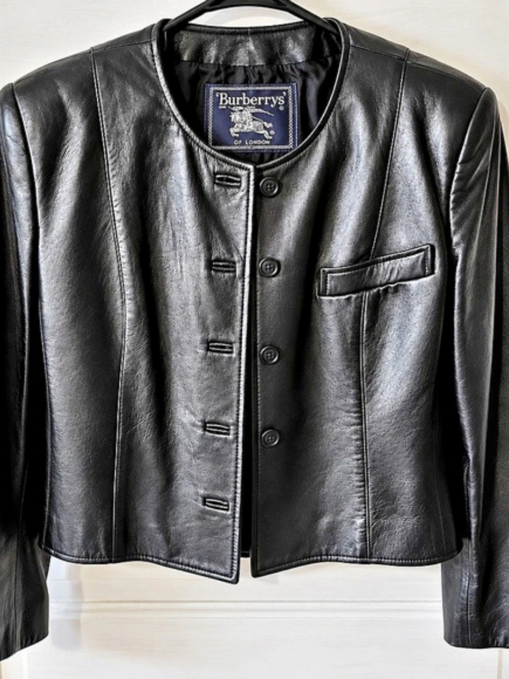 Vintage Burberry Black Leather Jacket Blazer Soft Leather Lined Structured 12p